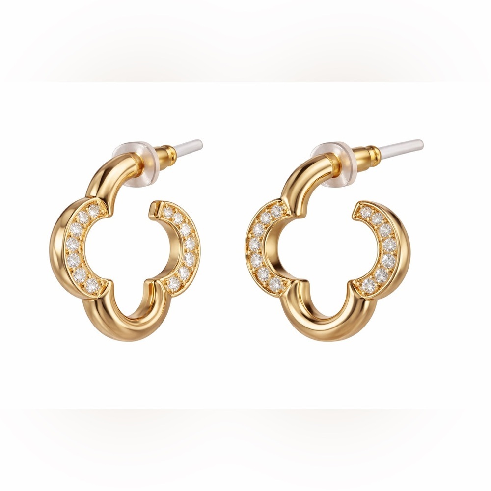 Ross-Simmons Gold Clover Hoop Earrings | Pavé Crystal Accents - Picture 2 of 4